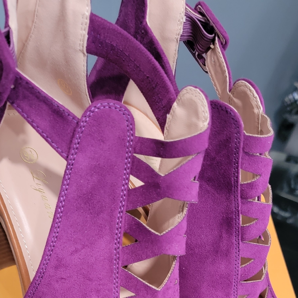 Women's platform open toe shoes. Violet - Picture 2 of 8